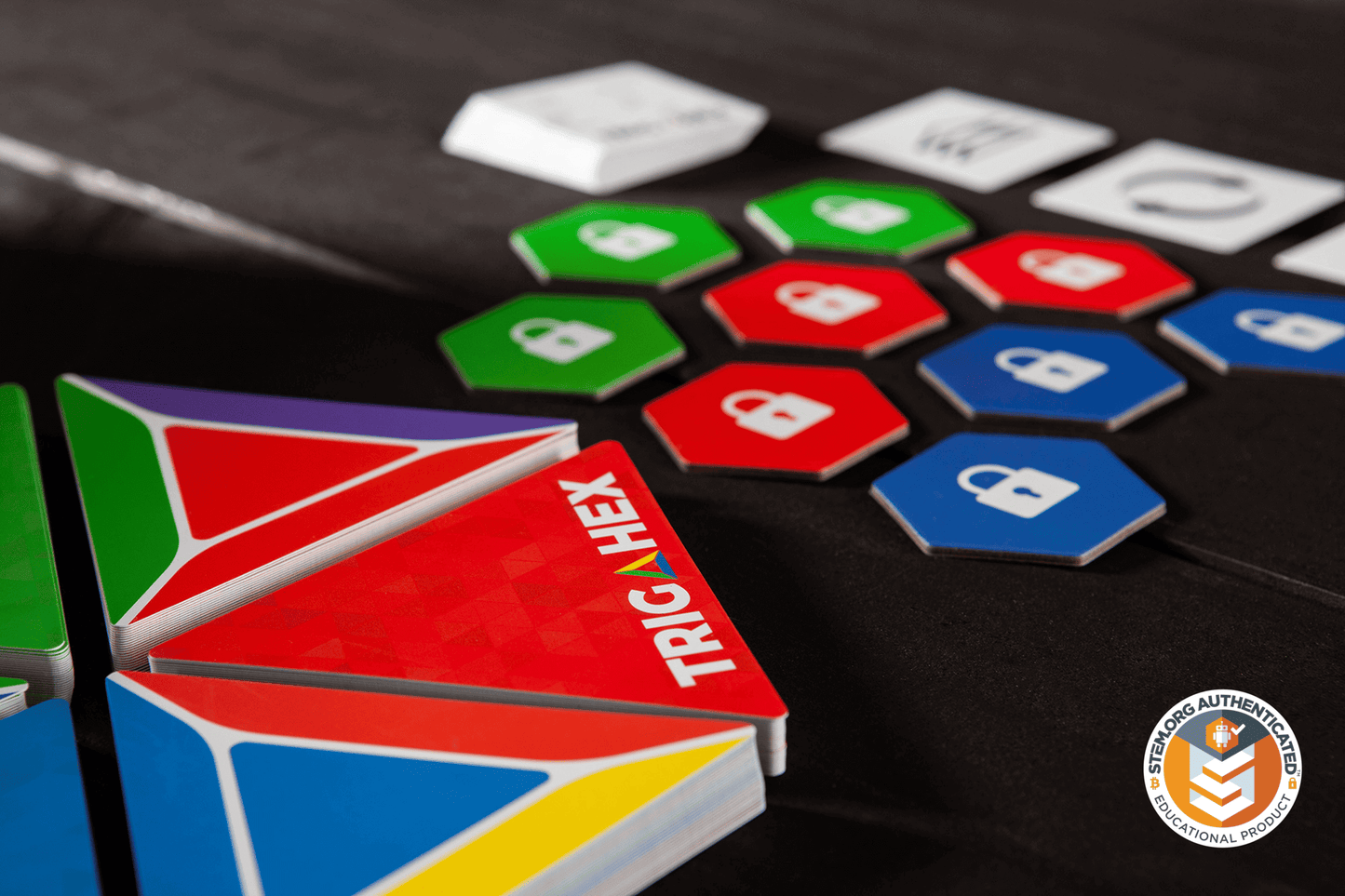 Trigahex cards on a table ready to play.